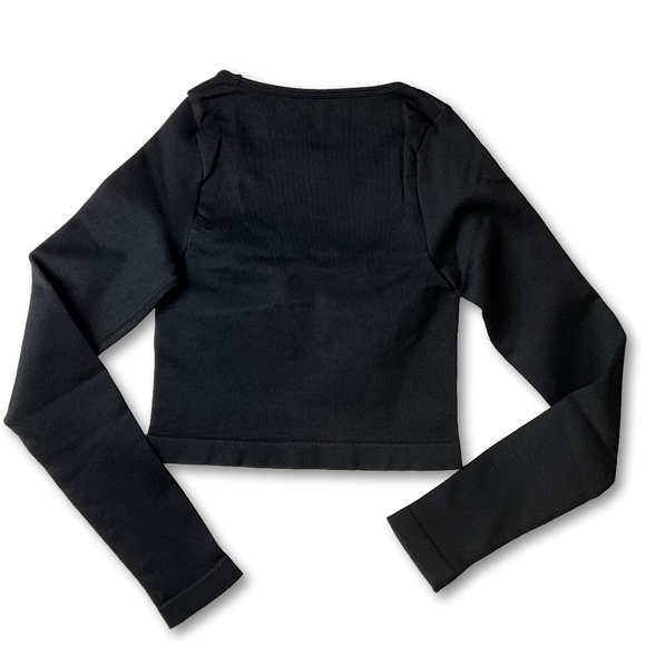 OQQ Long Sleeve Black Ribbed Crop Top – Size S - Picture 1 of 4